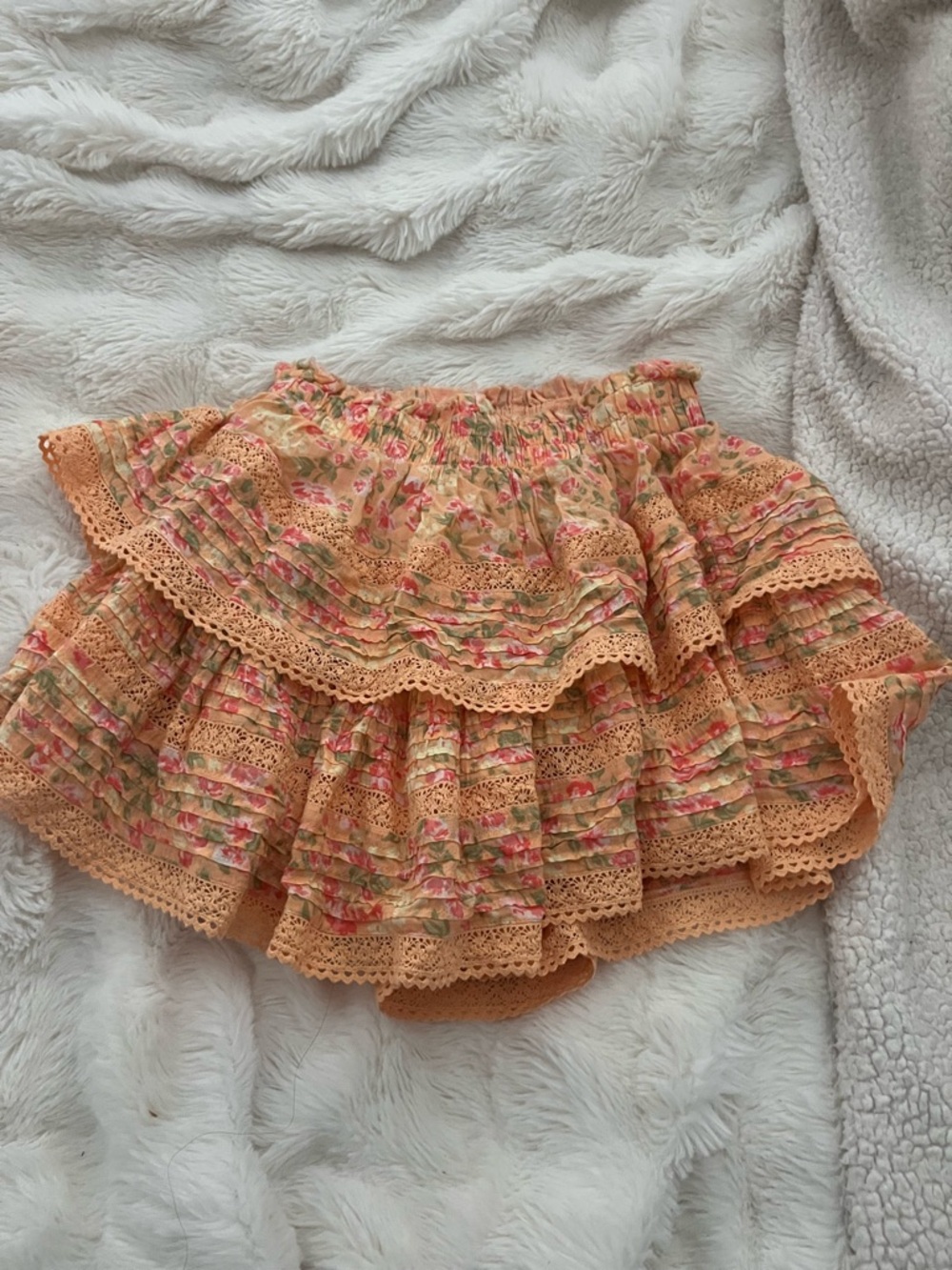 aerie Peach Floral Tiered Lace Skirt